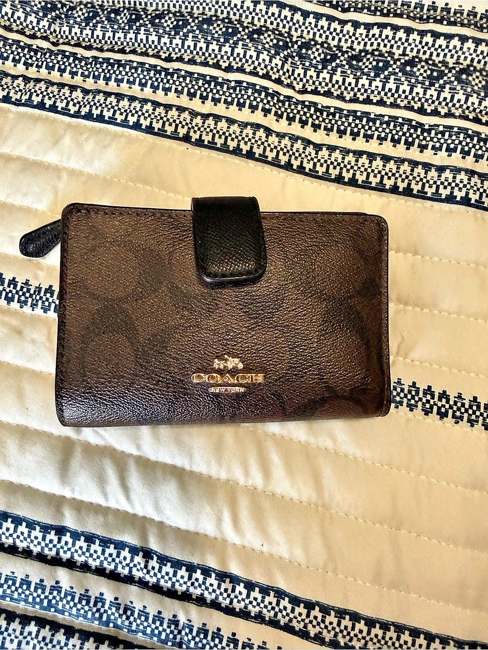Coach Medium Corner Zip Wallet in Signature Canvas Brown & Black